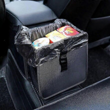 6.5L Leakproof Car Trash Can with Waterproof Seatback Organizer Bag - Black Automotive Waste Bin