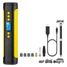 Portable LCD Air Compressor - Mini Tire Inflator for Cars/Bikes with Emergency LED Light