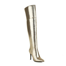 Thigh High Boots With 10 Cm Heel Pointed Toe Women Gold EU 36 For Night Club Prom Pole Dance