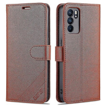 (Brown)Sheepskin Flip Leather Case for OPPO Reno6/Reno6 Pro 5G with Holder Card Slots Wallet