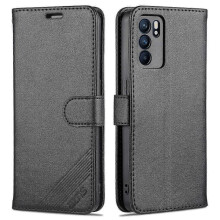(Black)Sheepskin Flip Leather Case for OPPO Reno6/Reno6 Pro 5G with Holder Card Slots Wallet