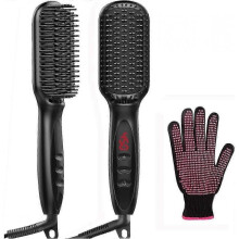 2-in-1 Ionic Hair Straightener Brush - Anti-Scald Fast Heating Styling Tool for Salon Finish