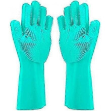 Silicone Dishwashing Gloves - Heat-Resistant Rubber Cleaning Gloves with Grip Texture