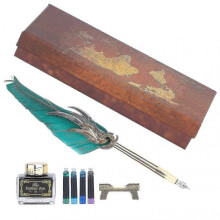 Vintage Feather Calligraphy Pen Set with Ink Sac - Sp270 Black/green_m24