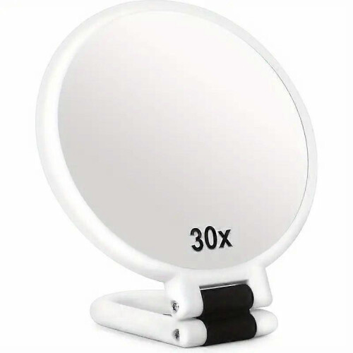 (White)2025 new30x Magnifying Travel Mirror - Dual-Sided Handheld Compact Mirror with Handle