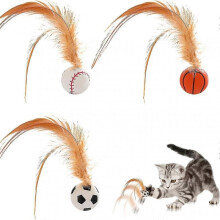 (Basketball)2025 newCat Feather Bouncing Ball Toy - Interactive Pounce Toy for Indoor Cats (Basketball/Soccer)