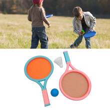 Kinder Badminton-Schläger, rutschfest, langlebig, elastisch, tragbares Tennis-Set für Kinder, 2 Schläger, 2 Bälle, Blau und Pink