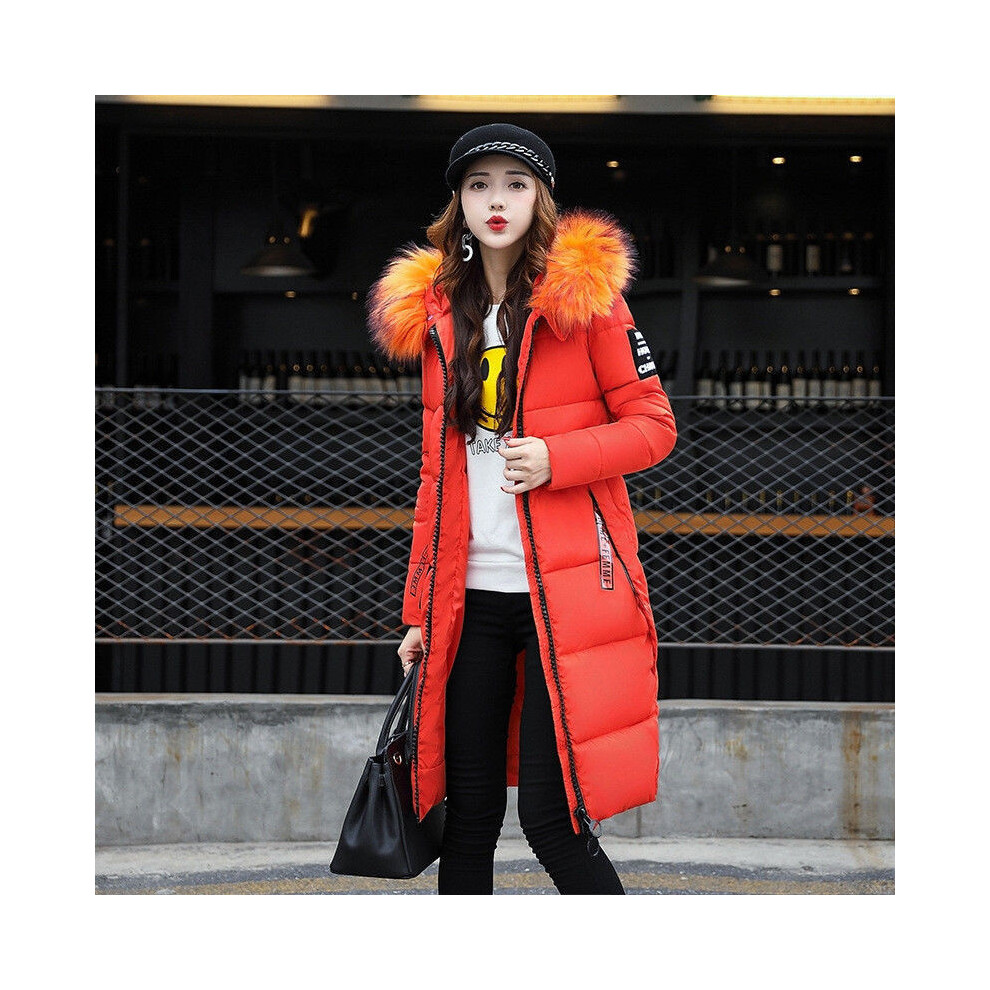 (Orange,M)Manteau femme hiver slim veste à capuche parka chaud long rembourré veste outwear