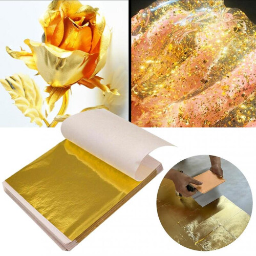 (Black) 100 Sheets Imitation Gold Foil Paper Decorative Gold Foil Sheets for Bronzing 2