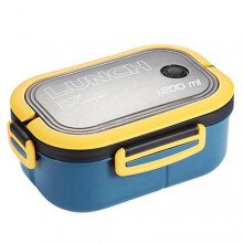 (Blue) Bento Lunch Box with 2 Layers Outdoor Picnic Fruit Food Container for School Office