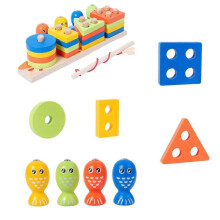 Children's Wooden Geometric Column Magnetic Fishing And Piano Tapping Shape Matching Baby Early Education Puzzle Building Block Toy Toy Playsets