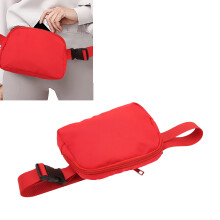 Nylon Hüfttasche mit Reißverschlusstaschen, verstellbarem Gürtel, wasserdicht, modische Bauchtasche für Damen und Erwachsene, rot