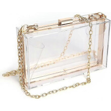 Women Clear Purse Acrylic Clear Clutch Bag, Shoulder Handbag with Removable Gold Chain Strap