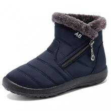 (Blue, 38) Boots For Women Fluffy Thick Fleece Lined Snow Boots Warm Ankle Boots With Zipper