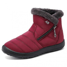 (Red, 38) Boots For Women Fluffy Thick Fleece Lined Snow Boots Warm Ankle Boots With Zipper