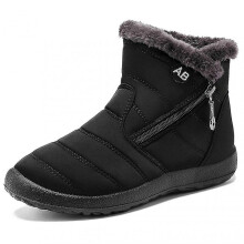 (Black, 39) Boots For Women Fluffy Thick Fleece Lined Snow Boots Warm Ankle Boots With Zipper
