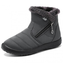 (Gray, 36) Boots For Women Fluffy Thick Fleece Lined Snow Boots Warm Ankle Boots With Zipper