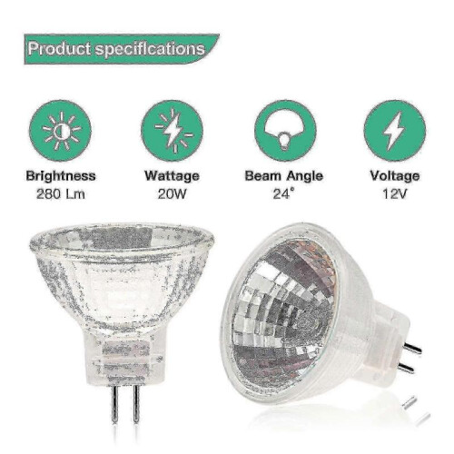 12-Pack 12v 20w Dimmable 2700k Warm White Mr11 Gu4 Halogen Bulbs for Ceiling Light 2