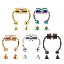 5 Pcs Fake Septum Piercing Magnetic Horseshoe Nose Ring Non Piercing Clip Stainless Steel Reusable Nose Hoop Jewelry