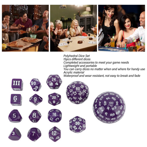 15pcs Acrylic Polyhedral Dice Set 3-100 Sides for Table RPG Games 2