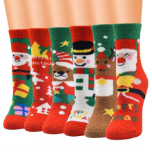 10 Pairs Mixed Christmas Fuzzy Crew Socks Cartoon Santa Winter Warm Hosiery Gift