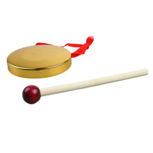 Mini Hand Gong Tragbares chinesisches Schlaginstrument mit Schlägel Gold 9 cm