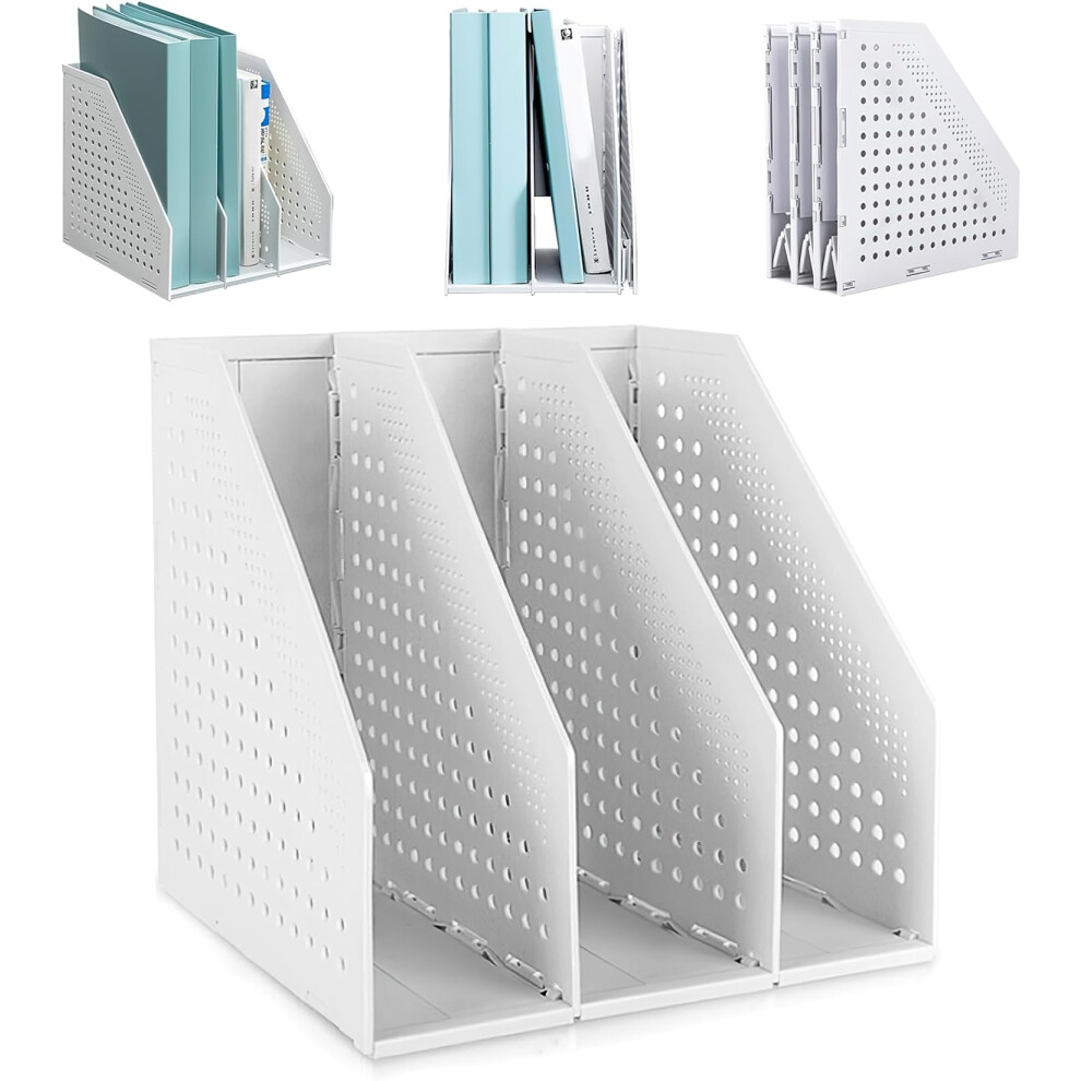 Foldable Magazine File Holder Durable Plastic Desktop Document Cabinet Organiser Grey 3 Compartments Paper Tray-image-OPC-PJGMHWK-NEW