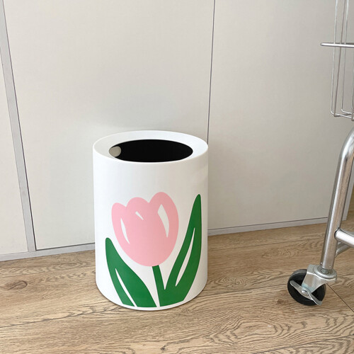 Mülleimer mit Blumendekor, große Öffnung, rund, kleine Größe 2