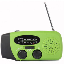 (European Style, Green) Solar Hand Crank Radio Crank Radio with LED Torches Solar Cell for Hiking Fishing