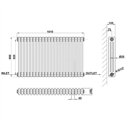 AICA (600x1010mm 3 Column) Traditional Cast Iron Radiator Anthracite 2