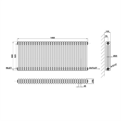 AICA (600x1460mm 3 Column) Traditional Cast Iron Radiator Anthracite 2