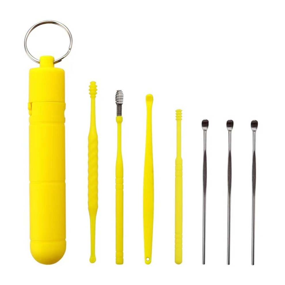 Yellow Ear Wax Remover Stainless Steel Ear Pick Set, 6-Piece, Ear Cleaning Spoon Tool