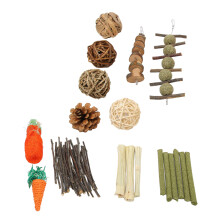 Rabbit Tooth Care Toy Set, Apple Wood, Rope & Loofah, Stress Relief