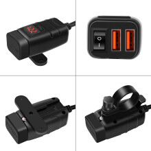 Motorrad-USB-Ladegerät Typ-C Schnellladefunktion QC3.0 Voltmeter und Ein-/Aus-Schalter