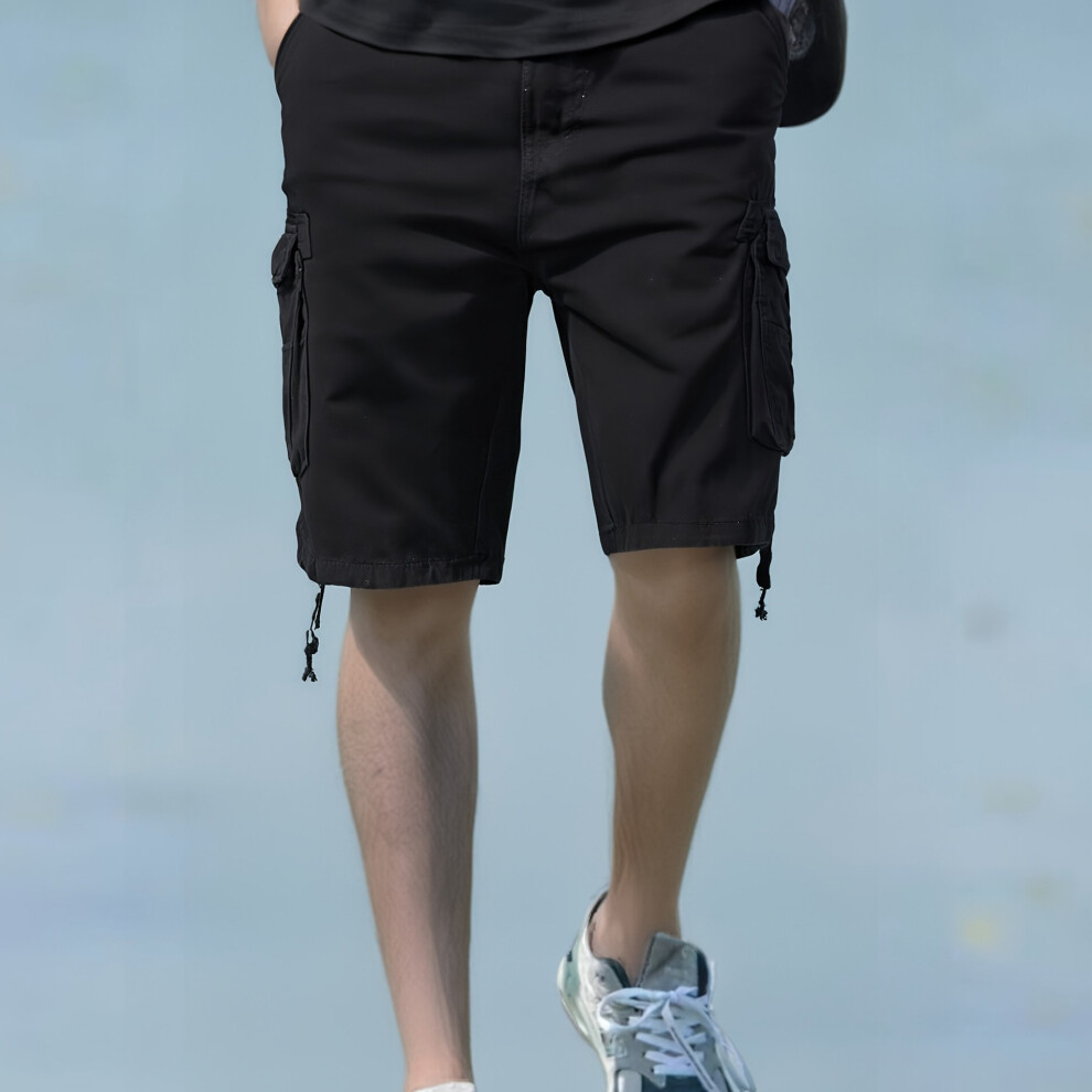 (Black, 44) Men's Oversized Cotton Cargo Shorts - Heavy-Duty Workwear Style with Multiple Utility Pockets, Solid Color Casual Outdoor Shorts-image-OPC-PJGMTFC-NEW