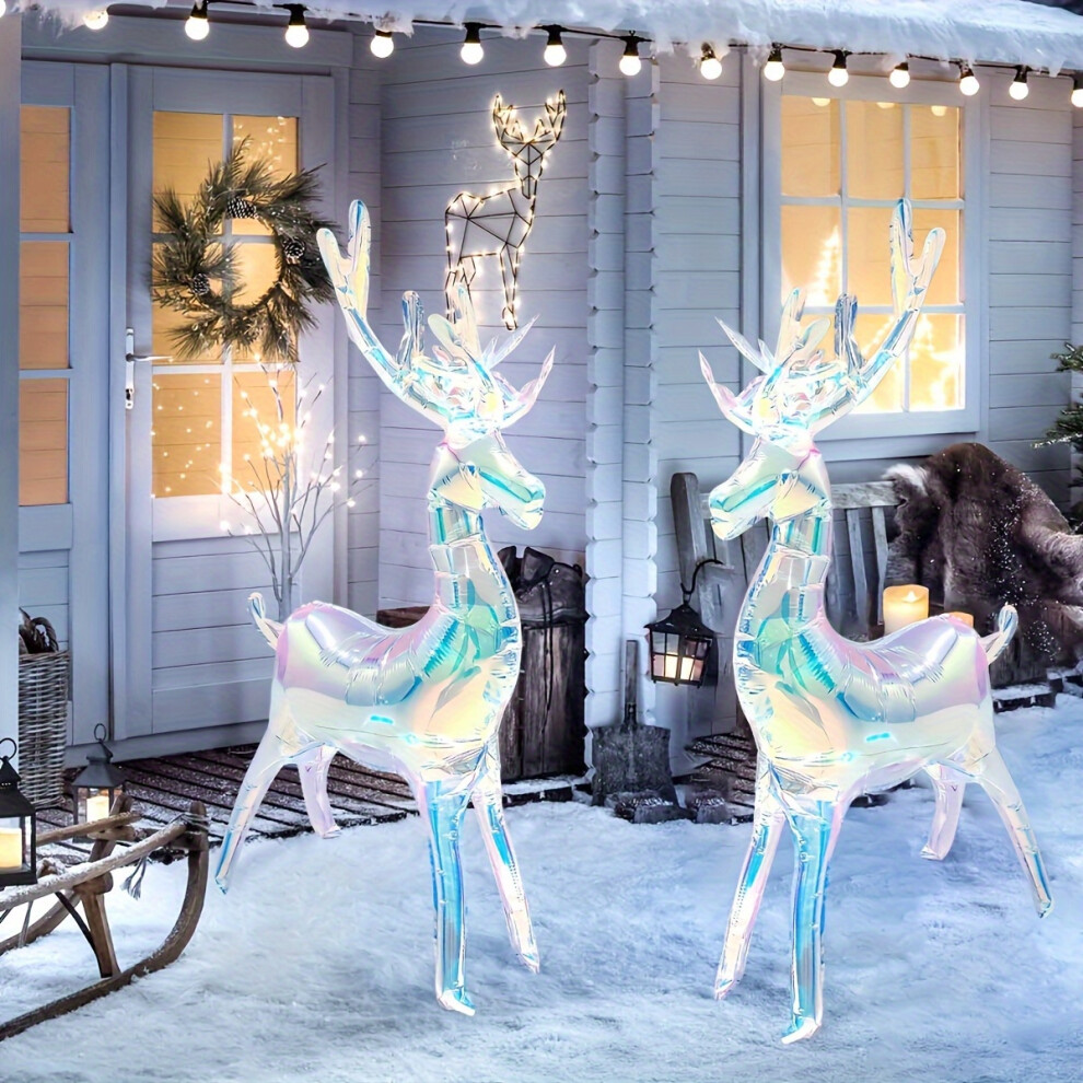 Flemye (2Pcs Elk) 2Pcs Extra Tall 94Cm Self-Standing Inflatable Reindeer Decorations With Glowing Antlers - Heavy-Duty Material, No Electricity Needed