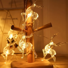 (Warm White, 10 Lights) 200cm 10-LED Battery-Powered Reindeer String Lights -, Transparent Plastic Design for Christmas Tree, Home & Bedroom Holiday Decor