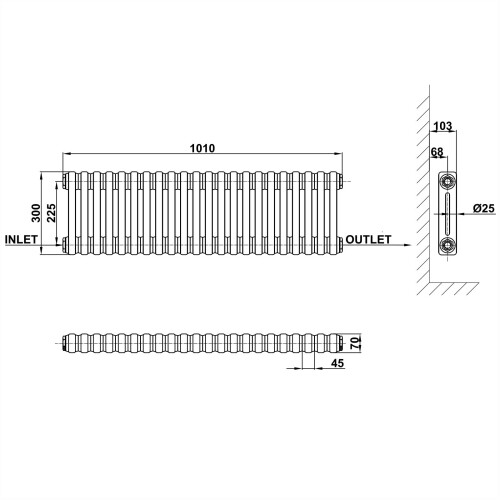 AICA (300x1010mm 2 Column) Traditional Cast Iron Radiator White 2
