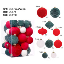 (Red, green and white, 16.5*16.5*22cm) Christmas Decorations 35 Fine Flocking Christmas Ball Set Gift Boxes Christmas Tree Pendants