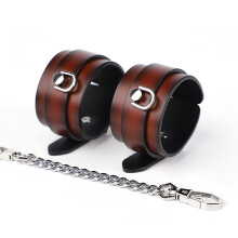 Cowhide Handcuffs With Chain, Adjustable, Orange, BDSM Bondage Set For Couples Sex Toys, Cosplay