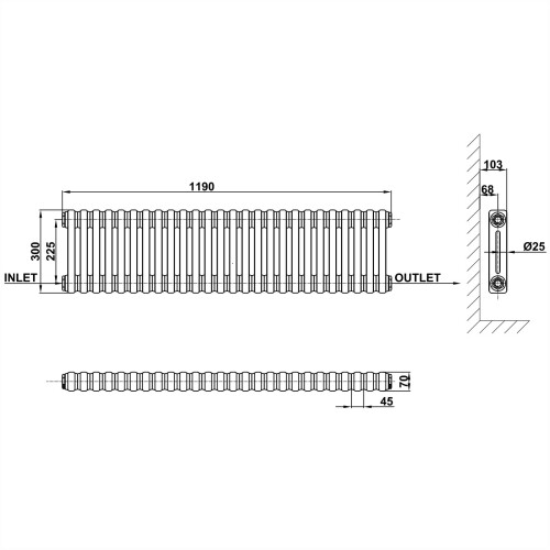 AICA (300x1190mm 2 Column) Traditional Cast Iron Radiator White 2