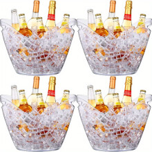 (Large 8L Capacity - 4 Pack) 4pcs Large Ice Bucket Beer Barrel |4L &8L Transparent Acrylic Beverage Cooler, Plastic Drink Barrel for Champagne, Wine, Party, BBQ, Picnic