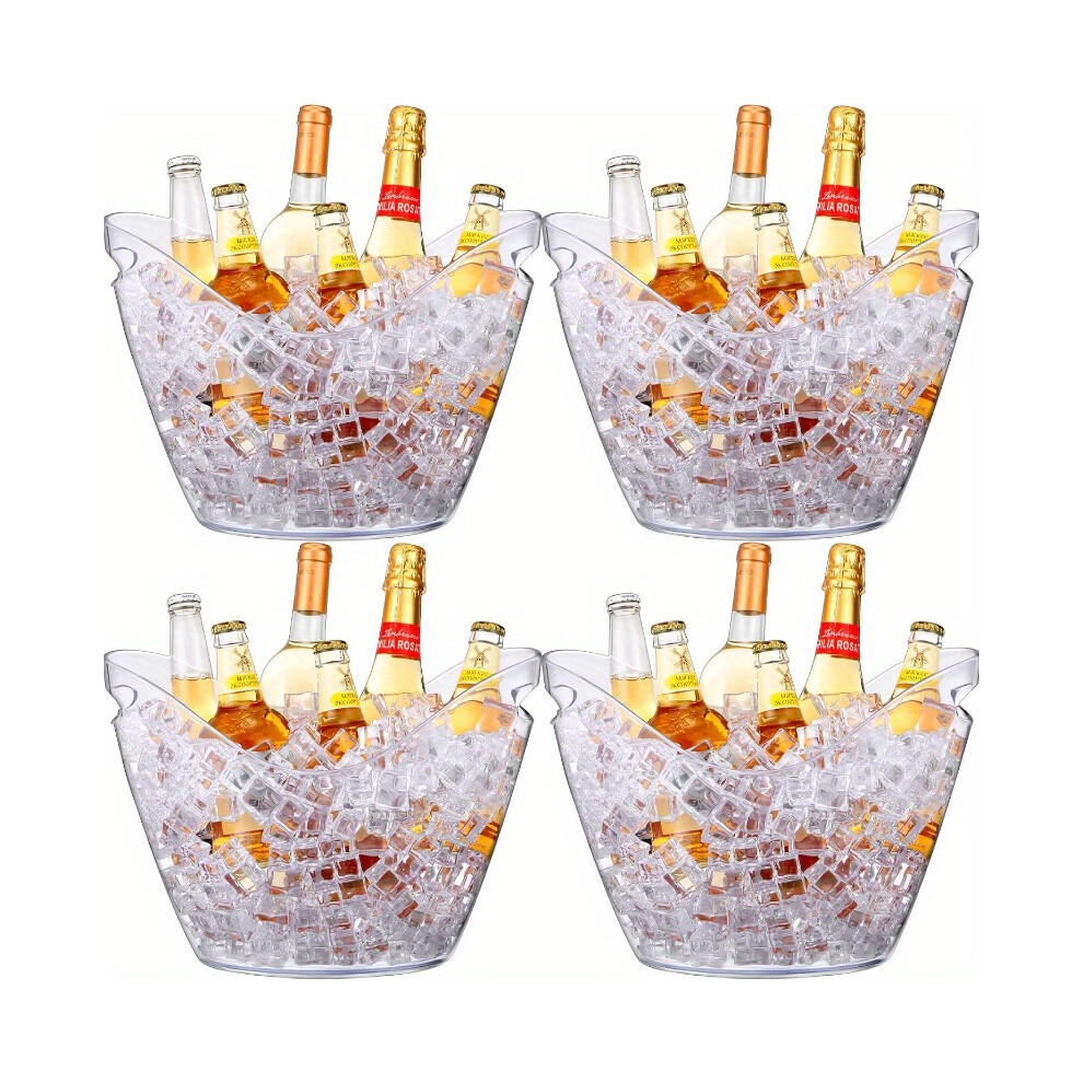 Yeepano (Large 8L Capacity - 4 Pack) 4Pcs Large Ice Bucket Beer Barrel |4L &8L Transparent Acrylic Beverage Cooler, Plastic Drink Barrel For Champagne, Wine,