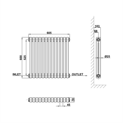 AICA (600x605mm 2 Column) Traditional Cast Iron Radiator White 2