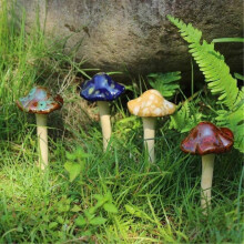 Garden Decorations, 4 Pieces (Random Colors) Ceramic Mushrooms - Lawn Decorations Decorations, Pottery Decorations, Height 4.52 Feet