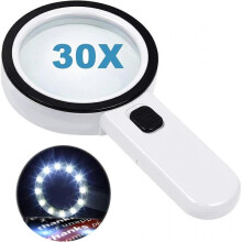 Reading Magnifying Glass with 12 LED Lights, Double Glass Lens, 30X Magnification. Read Coins Easily