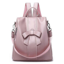 Women's Anti-Theft BackPacks Shoulder Bag PU Washed Leather Convertible Bow Back Zipper Pink