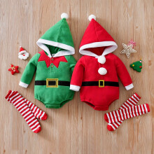(Mixed Color, 0-3M) 4pcs, Baby Boy's Christmas Santa Claus Shape Long Sleeves Triangle Hooded Jumpsuits & Striped Socks For Everyday & Outdoors