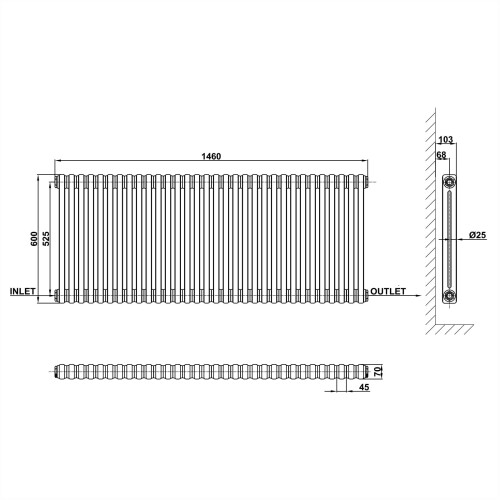 AICA (600x1460mm 2 Column) Traditional Cast Iron Radiator White 2