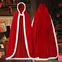 (cloak) Christmas Santa Claus Costume Accessory Set - Comfortable Velvet Hooded Cloak with White Trim, Cute Red Velvet Santa Hat, Cozy Polyester & Spandex